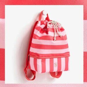 Victoria's Secret COOLER BACKPACK Pink and Red Striped Bag NEW WITH TAGS